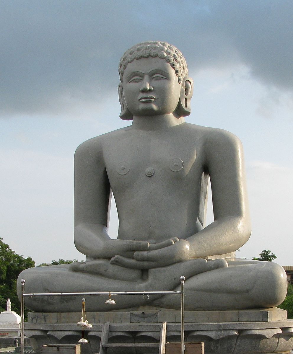 15 feet 3 inch Padmasana Chandraprabha Idol sitting on 5 feet pedestal at Chandragiri Vatika, Tijara, Rajasthan
