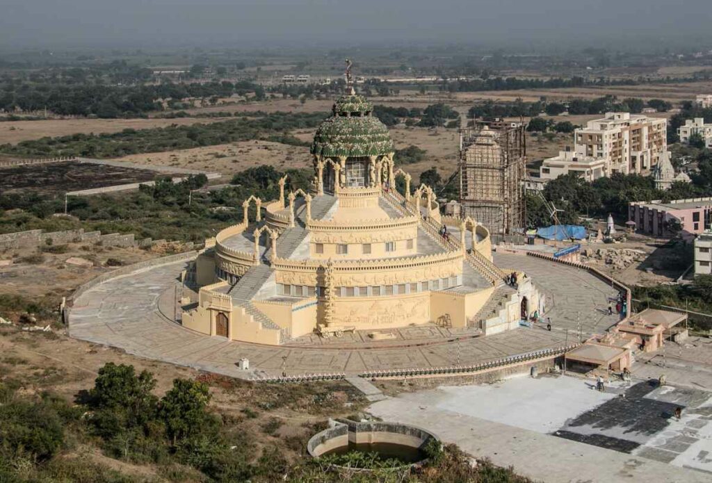 Samovsaran Mandir, a modern temple and museum at the base of the hills (Tapa Gaccha subtradition of Jains) Palitana Jain Temples